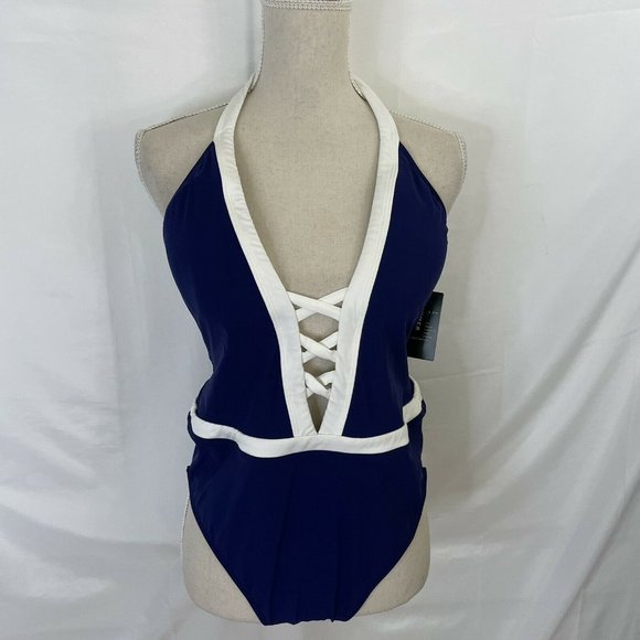 NEW Ralph Lauren SWIMSUIT One Piece Halter 16 Blue - Picture 2 of 8